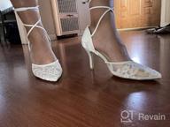 img 1 attached to Ivory Lace Mesh Wedding Shoes: Comfortable Mid Heel, Ankle Strap, Pointy Toe Pumps review by Brandon Wong