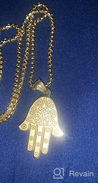 img 1 attached to HZMAN Stainless Steel Italic Eye Fatima Hamsa Hand Necklace: A Symbol of Success, Protection, and Luck review by Robert Ducki