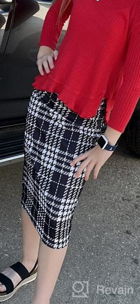 img 1 attached to Stylish and Comfy: Romwe Girl's Plaid Knee 👗 Length Skirts - Mid Waist Stretchy Pencil Midi Skirts review by Jill Jones