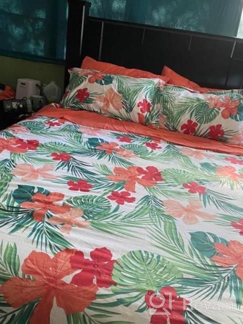 img 1 attached to Vintage Floral Cotton Duvet Cover Set - Queen Size 3 Piece Reversible Grey With Orange Paisley Print, Soft And Breathable, With Corner Ties And Zipper Closure - Perfect For Unisex Bedding review by Sandra Landgrebe