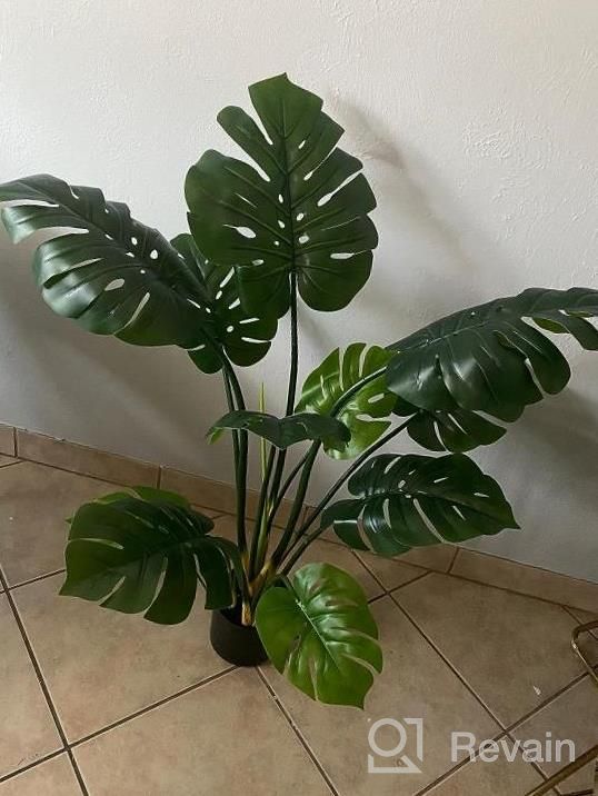 img 1 attached to FOPAMTRI Artificial Monstera Deliciosa Plant 43" Fake Tropical Palm Tree, Perfect Faux Swiss Cheese Plant For Home Garden Office Store Decoration, 11 Leaves review by Katie Estabrook