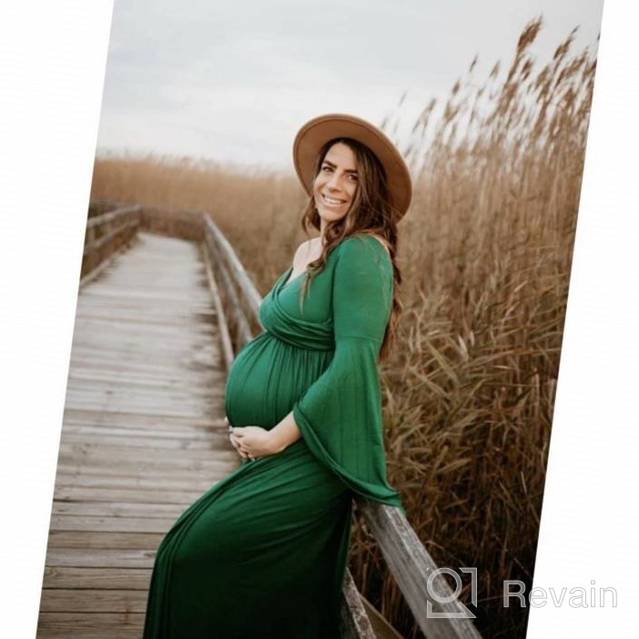 img 1 attached to Maternity Off Shoulder Wrap Flare Sleeves Maxi Photography Dress Baby Shower Gown review by Nick Reddy