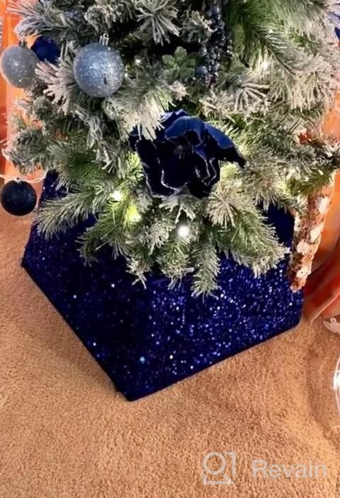 img 1 attached to Sparkling Blue Sequin Christmas Tree Collar - 33.5 Inch Cover For Xmas Tree Ring Stand Base - Perfect Holiday Home Decor review by Diana Owens