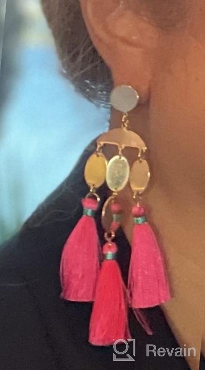 img 1 attached to 💃 Boho Chic Geometric Metal Earrings with Colorful Tassel Statement Dangles review by Yolanda Jones