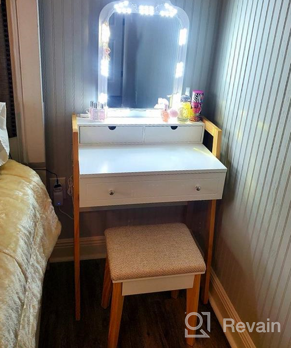 img 1 attached to Unique Chic Design Vanity Set With 2-Tier Tabletop & 3 Drawers, 25Inch Dressing Table With Large Mirror And Cushioned Stool For Small Apartments, Women And Girls Makeup Table Set By CHARMAID review by Nap Olivas