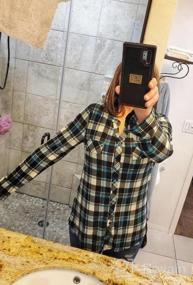 img 5 attached to Women 3/4 Sleeve Plaid Tunic Blouse Roll-Up Button Down Casual Work Top