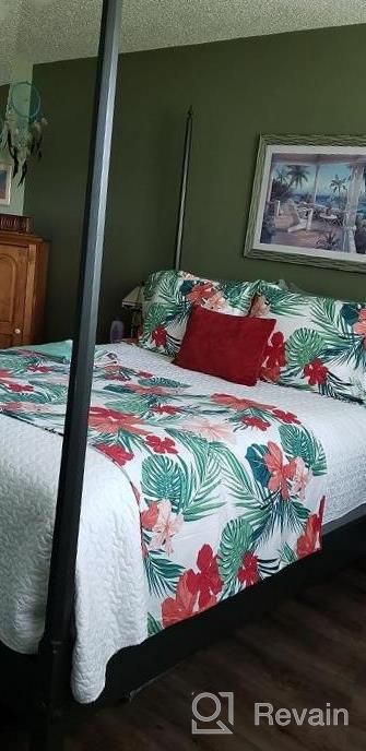 img 1 attached to Tropical Twin XL Bedding Set With Red Hibiscus And Palm Leaves For College Dorm Room review by Heidi Ramirez