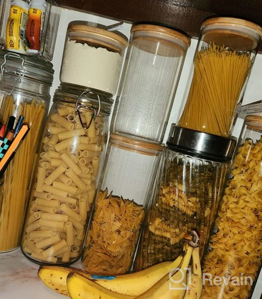 img 1 attached to Set Of 5 Luvan Glass Jars With Airtight Bamboo Lids And Labels For Pantry Organization And Kitchen Storage - Perfect For Storing Cookies, Candy, Flour, Coffee Beans, Pasta And More! review by Vincent Lott