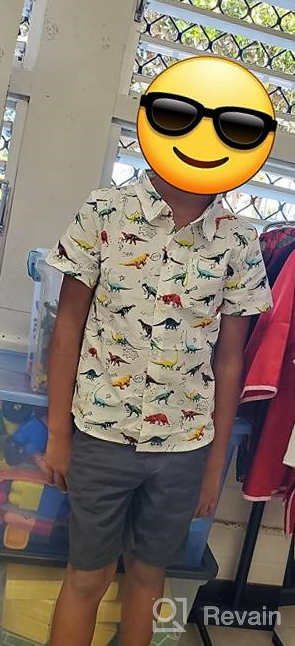 img 1 attached to Abolai Boys' Dinosaur Pattern Short Sleeve Woven Shirt with One Pocket review by Joel Mosqueda