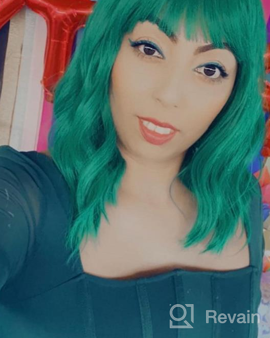 img 1 attached to Stylish Short Green Curly Wavy Bob Hair Wig With Bangs For Women - Perfect For St.Patrick'S Day Party And Halloween Costume - Soft And Natural-Looking Mersi Green Wig S046GR review by Byron Patil