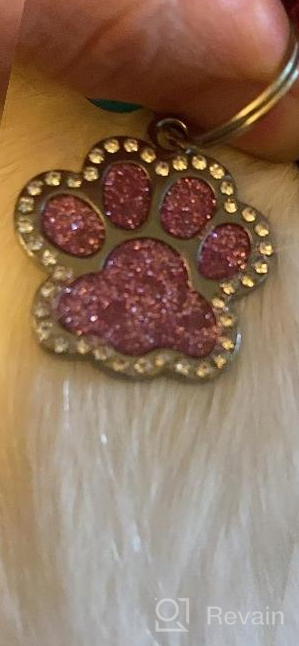 img 1 attached to Didog Glitter Rhinestone Paw Print Custom Pet ID Tags,Crystal Stainless Steel Personalized Engrave ID Tags Fit Small Medium Large Dogs And Cats,Pink review by Paul Beach