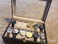 img 1 attached to BEWISHOME Watch Box Organizer Case: Premium Mens Jewelry Display 🕰️ Drawer with Adjustable Tray, Glass Top, and Black PU Leather - SSH02B review by Todd Worley