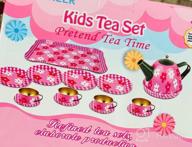 img 1 attached to Pretend Tea Party Set For Girls - 15 Piece Metal Toy Kitchen Tea Set With Tea Pot, Cups, Plates, Saucers, Tray, And Pink Flower Carry Case By INNOCHEER review by Sasha Kupchin