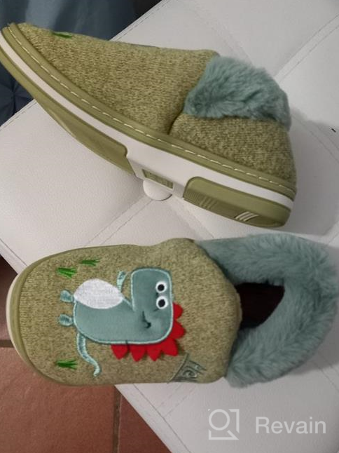 img 1 attached to 🦕 Dinosaur Cotton Knit House Slippers for Little Kids - Warm and Cozy, Cute Cartoon Plush Non-Slip Winter House Shoes review by Tyler Ramey