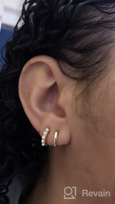 img 1 attached to LAVLA Small Pearl Hoop Earrings - Elegant 14k Gold Plated CZ Baquette Huggies for Women and Teens review by Kristen Jeanguenat