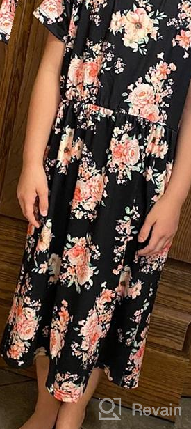 img 1 attached to KYMIDY Girls Floral Dress: Stylish Short Sleeve Boho Casual Swing Skater Midi Dress for Girls 6-13 Years with Convenient Pockets review by Ashley Gonzalez