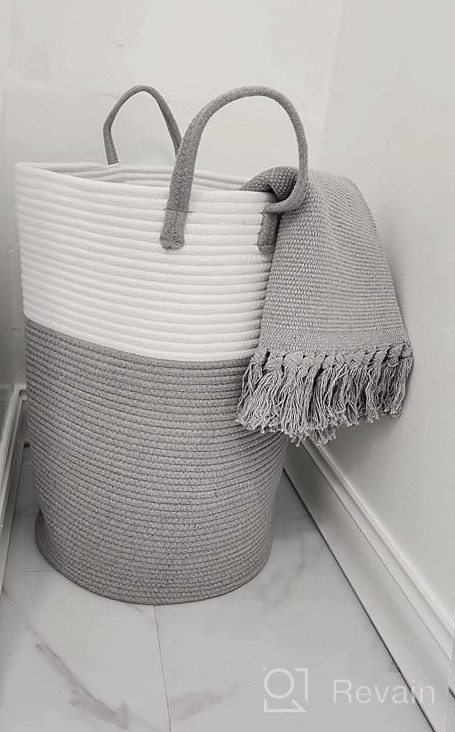 img 1 attached to Woven Cotton Rope Laundry Hamper By YOUDENOVA, 58L - Collapsible Basket For Clothing And Blanket Organization - Bedroom And Laundry Room Storage Solution - Brown And White review by Keith Wolff