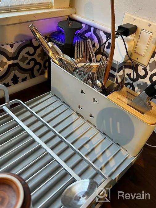 img 1 attached to 19"-27" Expandable Dish Drying Rack - Large Capacity, Heavy Duty Aluminium Drainer W/ Removable Cutlery & Cup Holder For Kitchen Countertop review by Brian Wright