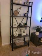 img 1 attached to BON AUGURE Industrial 5 Tier Rustic Leaning Ladder Shelf Bookcase, Wood & Metal (Dark Grey Oak) review by Naoka Garcia