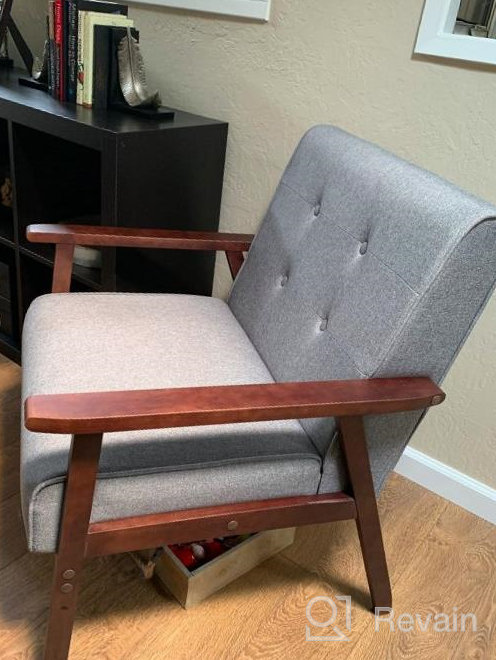 img 1 attached to JIASTING Mid-Century Wooden Arm Accent Chair With Tufted Upholstered Back And Retro Modern Design review by David Diaz