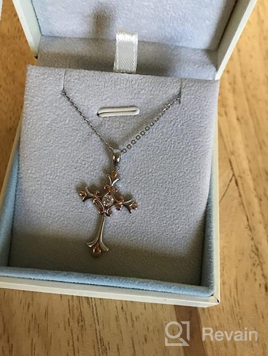 img 1 attached to 🕊️ FANCIME 925 Sterling Silver Pendant Necklace - White Gold and Rose Gold Plated Embossed Infinity Cross Crucifix with CZ Stone - Delicate and Dainty Fine Jewelry for Women and Girls - Available in 16+2" and 18" Length review by Stephanie Davis