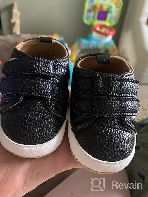 img 1 attached to PU Leather High Top Infant Sneakers With Soft Rubber Sole For Boys And Girls - Anti-Slip Toddler Shoes For Weddings, Uniforms, And Dress-Up By SOFMUO review by Tammy Campbell