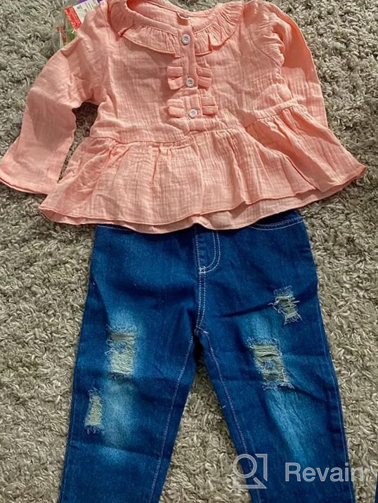 img 1 attached to 👚 Cute Ruffled Sleeve Linen Shirt with Ripped Jeans Set - Stylish Baby Girl Outfits review by Tracey Gonzales