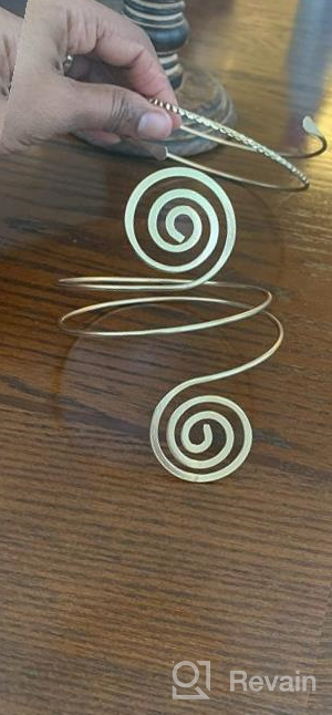 img 1 attached to Minimalist Upper Arm Cuff Bracelets Set For Women - Swirl Design Arm Bangle Armlets (2Pcs) With Adjustable Fit By VALIJINA review by Gordie Johnson