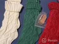 img 1 attached to Set Of 3 Large Cable Knit Christmas Stockings With Name Tags - Classic Burgundy Red, Ivory White, And Green Chunky Hand Stockings - 18 Inches review by Khalil Hopp