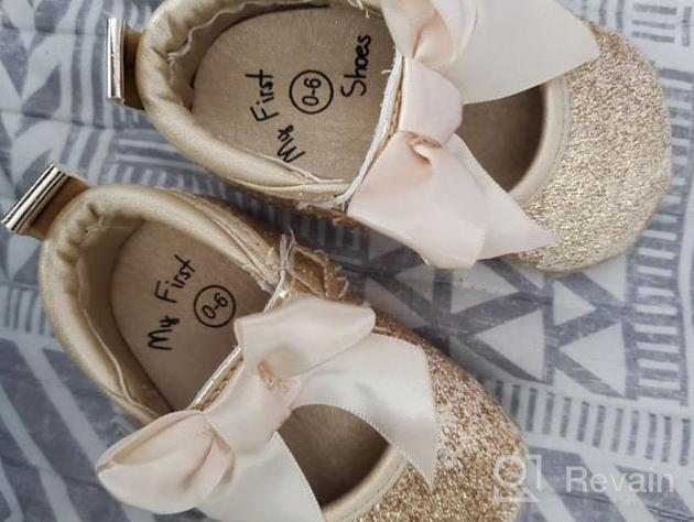 img 1 attached to 👶 Lidiano Baby Girls Bowknot Sequins Bling Anti-Slip Mary Jane Flat Crib Shoes + Headband Combo review by Brittany Archuleta