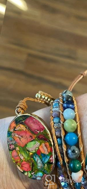 img 1 attached to Starto Jasper Stone Bracelet - 3 Rows of Beads 🌸 Wrap Wrist Statement Boho Bracelet for Women - Natural and Elegant review by Andre Arias