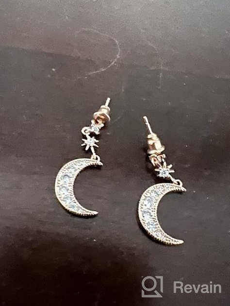 img 1 attached to ⭐✨ Exquisite Moon Star Dangle Earrings for Women Girls - Chic Asymmetrical Star Moon Earring with CZ Crescent Drops, Made of S925 Sterling Silver, Rose Gold Plated Ear Studs - Elegant and Delicate Women Jewelry review by Pat Haberman