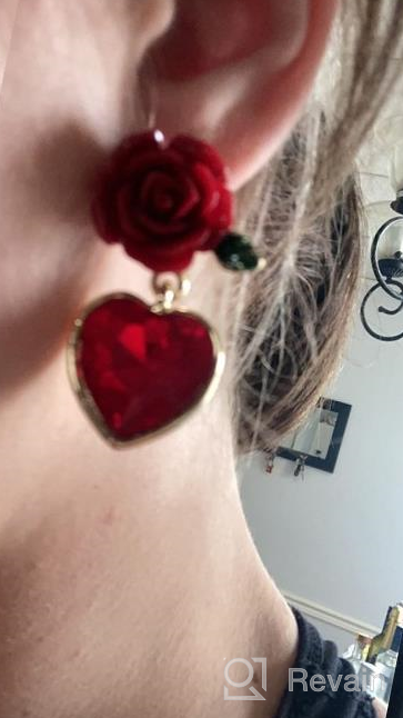 img 1 attached to 🌹 Yifnny Flower Earrings: Vintage Simulated Ruby Heart Red Rose Studs for Women- Hypoallergenic Gold Plated Dangle Jewelry review by Dana Black