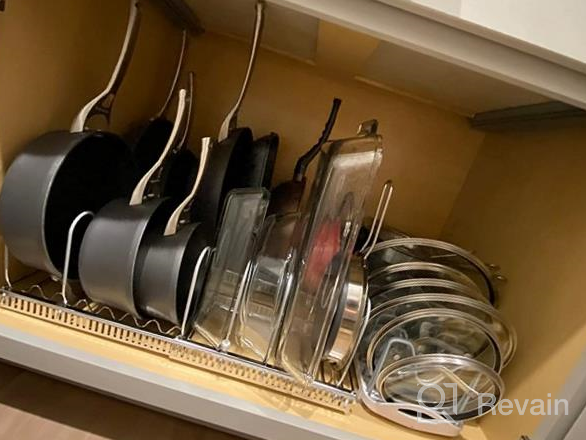 img 1 attached to 10+ Pans And Pots Lid Organizer Rack Holder - AHNR Expandable Pot And Pan Kitchen Cabinet Pantry Bakeware Organizer With 10 Adjustable Compartments (Light Camel) review by John Ford