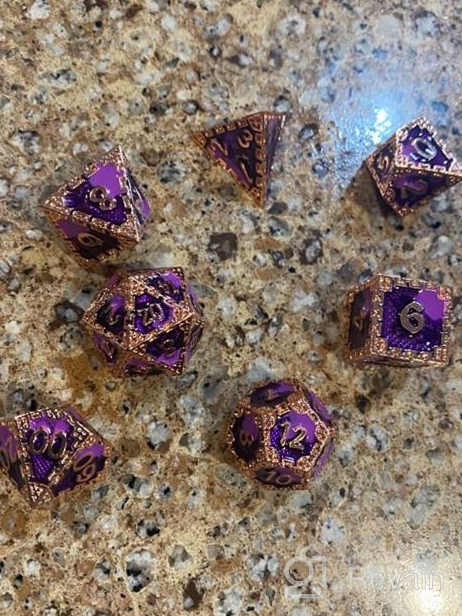img 1 attached to Dragon Scale Metal Dice Set For D&D, Polyhedral RPG Dice With Leather Bag - Orange Blue-Golden Number review by Brandon Mercado