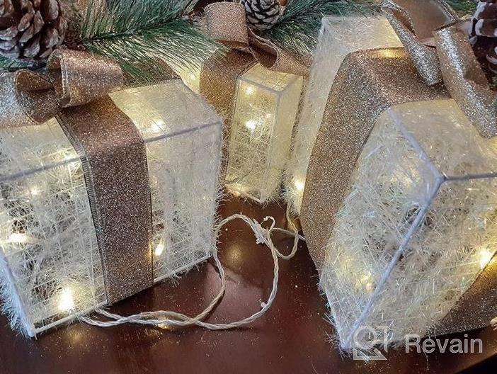 img 1 attached to 🎁 Enhance Your Christmas Decor with Hourleey's Set of 3 Lighted Gift Boxes - Pre-lit, 60 LED, Warm White, Indoor/Outdoor Ornament Decorations for Xmas Tree, Yard, and Home review by Victor Garro