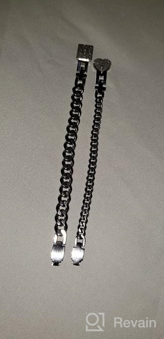 img 1 attached to ❤️ Matching Titanium Steel Cuban Chain Bracelets Set for Couples - His and Hers Square Heart Lock Bangles - Jewelry Set Y853 review by Tim Toscano