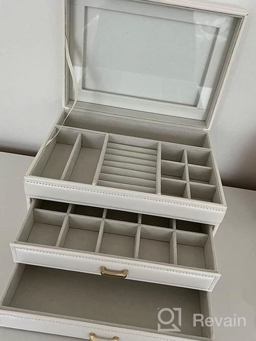 img 1 attached to Vlando Jewelry Organizer Box For Women, 3 Layer Large Jewelry Boxes With 2 Drawers, Glass Lid Leather Jewelry Storage For Necklaces Earrings Rings Bracelets Watches Travel, Grey review by Julie Howard