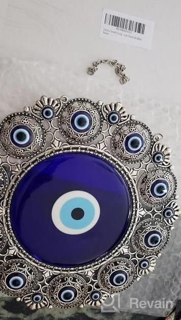 img 1 attached to Erbulus Turkish X-Large Glass Blue Evil Eye Wall Hanging Ornament Round Design - Metal Home Decor - Nazar Bead Amulet Protection Good Luck Charm Gift (Blue) review by Heather Jackson