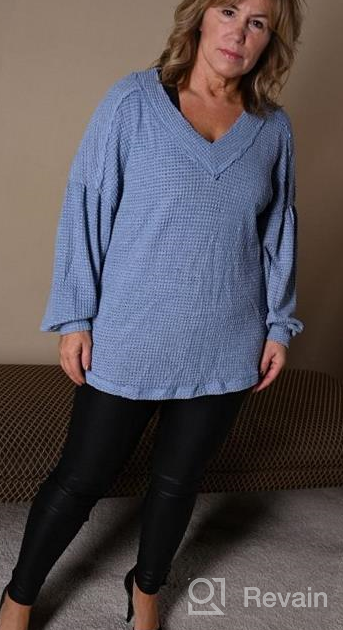 img 1 attached to Oversized Waffle Knit Sheer V-Neck Tunic Tops With Balloon Sleeves For Women'S Casual Wear: Loose Sweaters, Sweatshirts, And Blouses review by Jeff Islam