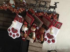 img 5 attached to OurWarm Red Pet Dog Рождественский чулок с большим принтом лапы - 18 X 11 дюймов Висячие чулки для украшения камина во время Рождества
