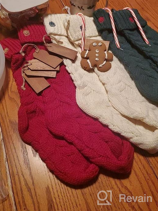 img 1 attached to 6 Pack 18" Large Cable Knit Christmas Stockings With Name Tags - Burgundy Red, Ivory White, Green Chunky Hand Stockings review by Randy Jagers