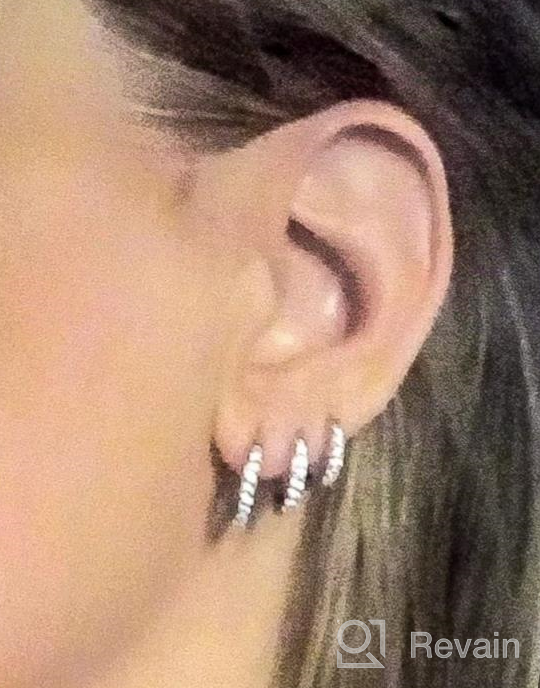 img 1 attached to 💎 Sterling Silver Hoop Earrings Set: Small Cartilage Ear Cuffs, Huggie Earrings with CZ Stones - Mini Piercings for Women & Girls review by Elizabeth Silva