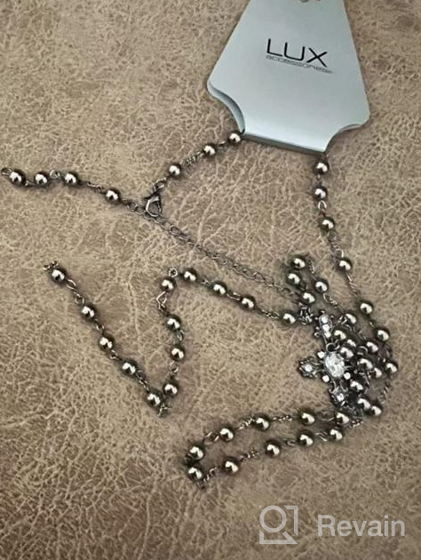 img 1 attached to 📿 LUX ACCESSORIES Rhinestone Long Cross Beads Necklace with Crystal Black Rosary Design – Catholic Chain review by James Jack