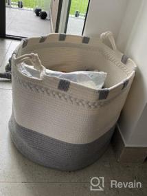 img 8 attached to 58L Woven Laundry Hamper With Knot Handles: Cotton Rope Basket For Blankets, Toys & Towels - Grey