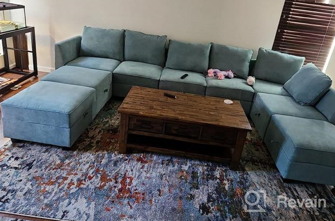 img 1 attached to Spacious Aqua Blue Modular Sofa: HONBAY Oversized U-Shaped Sectional With Reversible Wide Chaise, Ottomans, And Storage For Living Room Or Office review by Darin Brooks