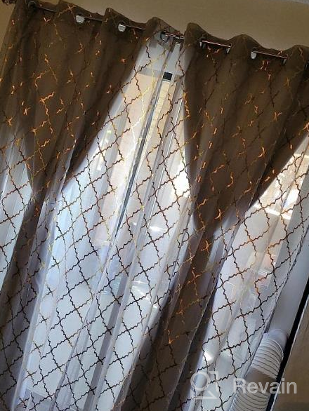 img 1 attached to Gold Moroccan Tile Print Curtains For Girls Room/Kids Room - Set Of 2 Panels, 63 Inch Length, Sheer Purple Drapes For Bedroom By Kotile review by Kurt Bravo