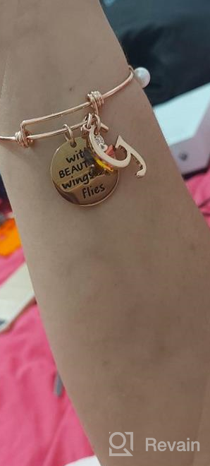 img 1 attached to 🌻 Stainless Steel Butterfly Charm Bracelets with Engraved Letters and Sunflower Initial Charms - Perfect Gifts for Teen Girls and Women who Love Beautiful Wings and Flying. review by Wendy Owens