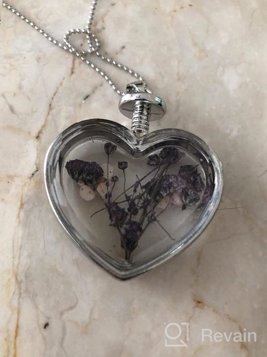 img 1 attached to Dried Pressed Purple Flower Necklace | Heart & Round Glass Pendant | Women's & Girl's Fashion Necklace review by Linda Wood