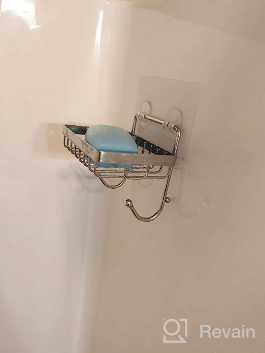 img 1 attached to Stainless Steel Soap Dish Holder For Bathroom Shower And Kitchen With 6 Hooks, Loofah And Razor Holder - Black, Adhesive Wall-Mounted With No Drilling Required By ODesign review by Daniel Taylor